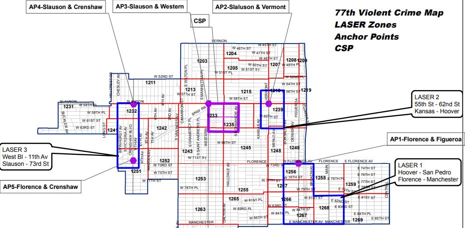 77th Division Violent Crime Map Generated by LAPD's LASER PROGRAM.